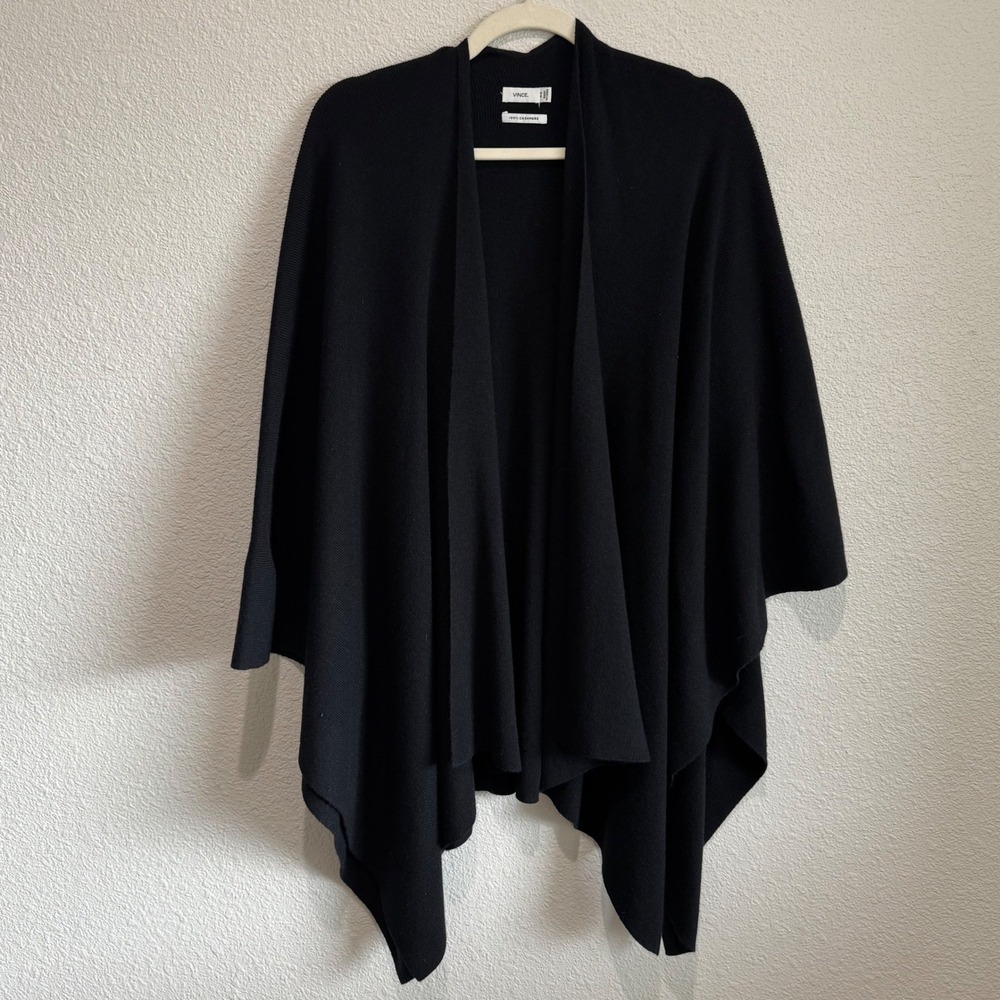 Vince Black 100%‎ Cashmere Ribbed Open Front Draped Cardigan Wrap O/S Womens